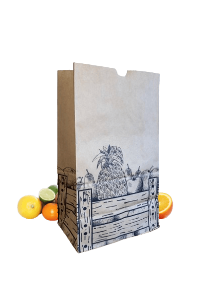 Saco de papel Sacolis, ideal para produtos de mercearia, como frutas e legumes